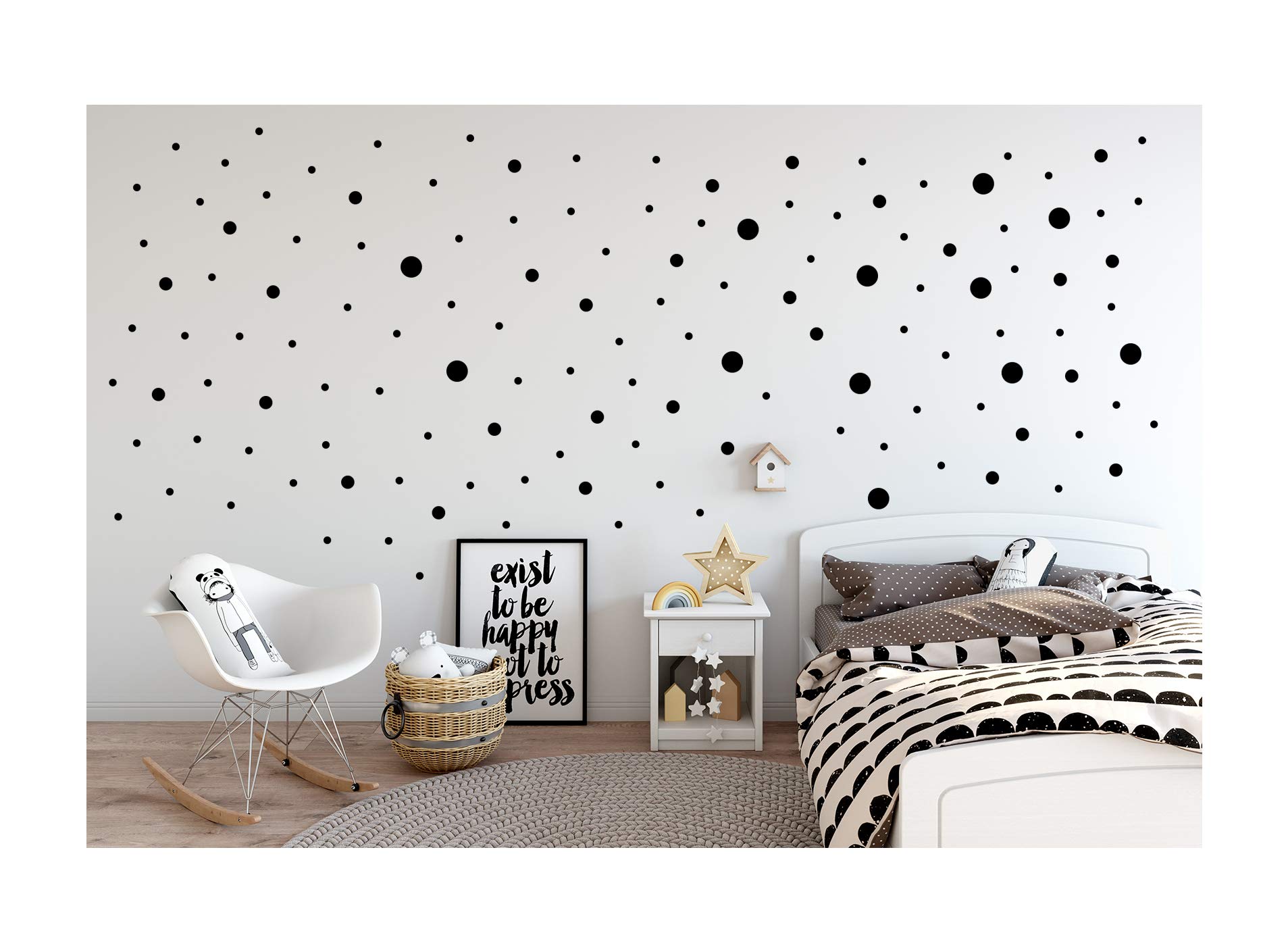 StickerDeen | Mixed Size Point Polka Circle Dots Pattern Style Shape Decoration Removable Nursery Wall Art, Window, Furniture Vinyl Decal Stickers Gift | (Pack of 80) (Black)