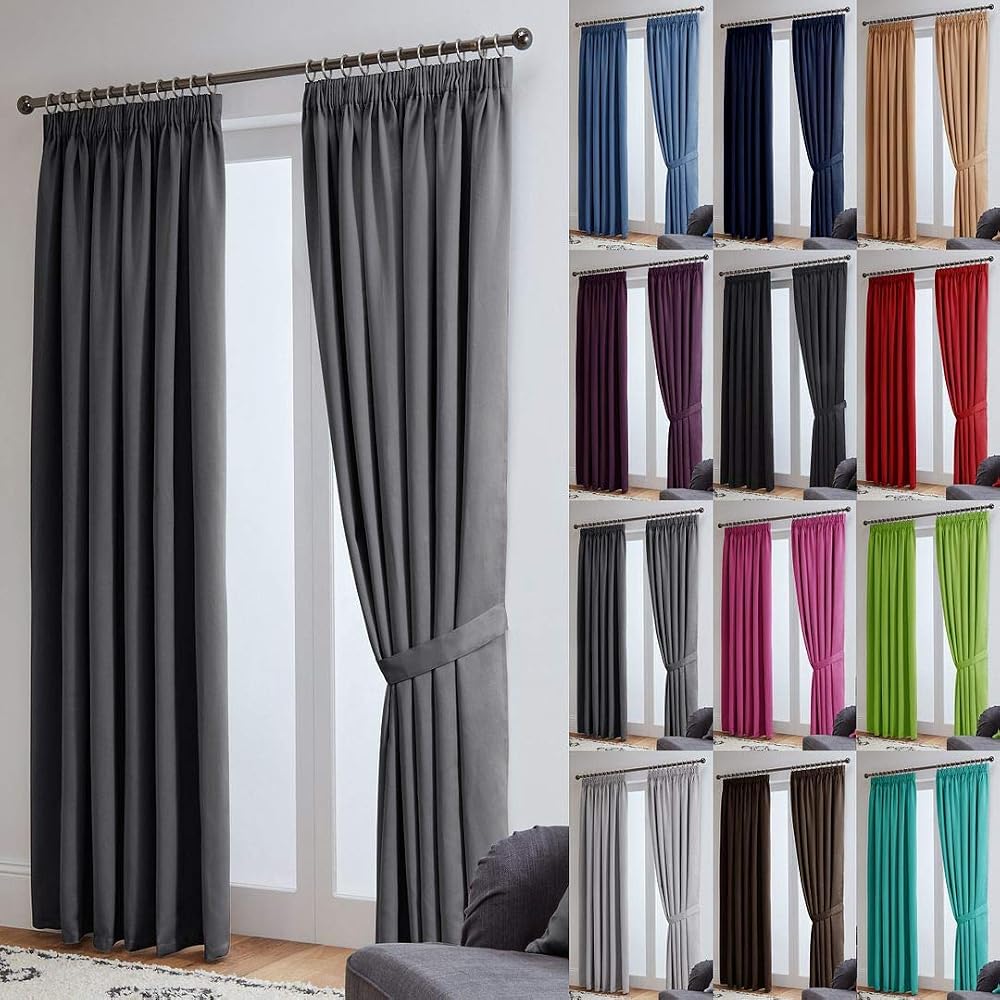 John Aird Blackout Curtains Pencil Pleat with Tie Backs Grey 2 Panels 90W x 54L