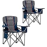 FAIR WIND 2 Pack Oversized Fully Padded Camping Chair with Lumbar Support, Heavy Duty Cooler Bag Fold Chair Support 450 LBS, Blue