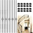 Vilstomes 10 Pack Wrought Iron Balusters - 44" Satin Black Metal Spindles With Baluster Shoes (5 Double Twist +5 Single Basket)