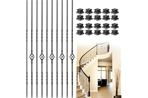 Vilstomes 10 Pack Wrought Iron Balusters - 44" Satin Black Metal Spindles With Baluster Shoes (5 Double Twist +5 Single Basket)