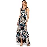 Adrianna Papell Womens Floral Ruffle Chiffon Gown