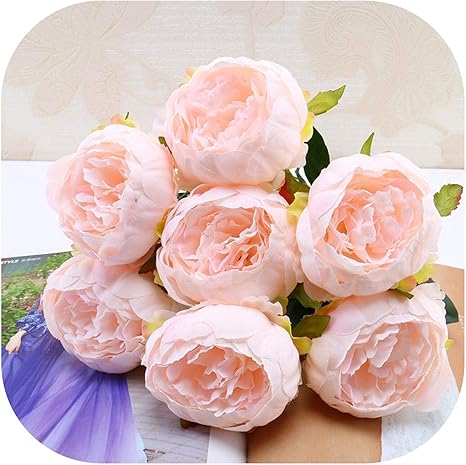 Amazon 欧州の7頭の人工牡丹の花花嫁のブーケハンドフラワーハイグレードdiyのウェディングブーケホームフェイク素材花ローズ ライトピンク 造花 オンライン通販
