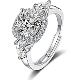 JOUDWASS 3 Stone Moissanite Adjustable Engagement Rings for Women 18K White Gold Plated 3CT Wedding Anniversary Promise Ring, Adjustable Size 6-10