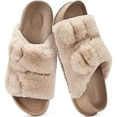 KuaiLu Womens Orthotic Slides Fuzzy House Slipper for Woman Open Toe Fluff Slippers with Arch Support Ladies Fashion Platform Soft Cushion Recovery Sandals Size 11