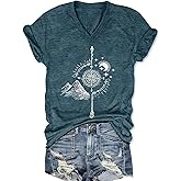 Women's T-Shirts V-Neck Dragonfly Tee Cute Summer Graphic Shirts Vintage Boho Flowers Short Sleeve T Shirt