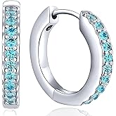YL Round Huggie Earrings 925 Sterling Silver Halo Hoop Earrings Birthstone Jewelry for Women