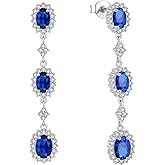 Aprila Women 925 Sterling Silver 3 Stone Birthstone Oval Drop Dangle Earrings 5A Cubic Zirconia Jewelry