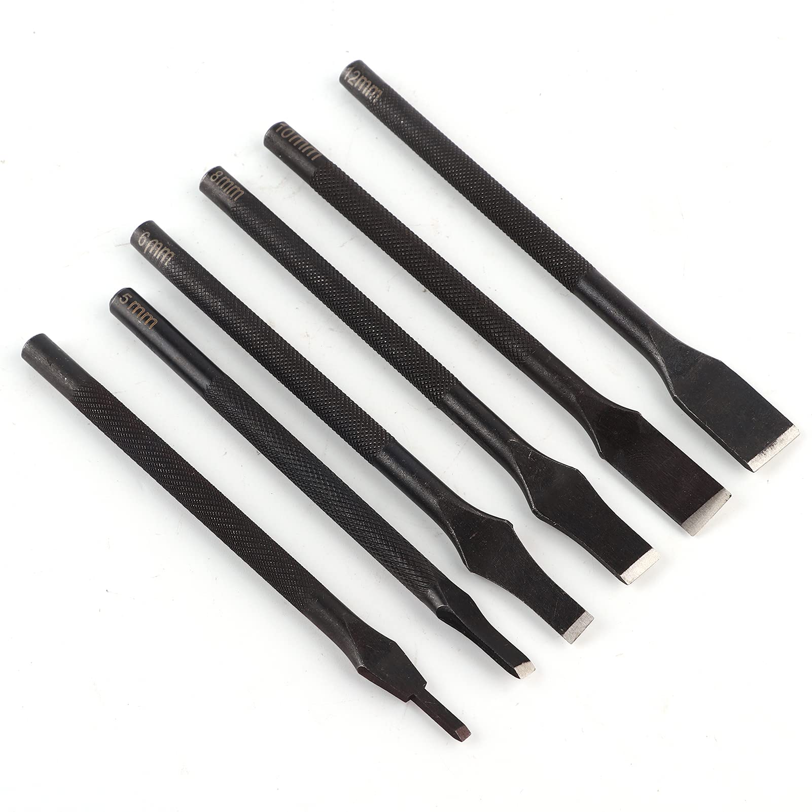 6 Pcs Leather Craft Flat Tip Punch Cut Japanese Black Slotted Straight Tool Punch Hole Set with 3/5/6/8/10/12mm Leather Slot Punch