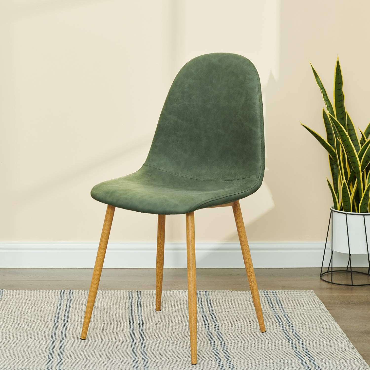 GreenForest Dining Chairs Set of 2, PU Leather Upholstered Accent Chairs, Mid Century Modern Side Chairs for Indoor Kitchen Living Room, with Metal Legs, Cactus - Chairs