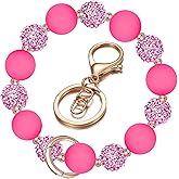 M-Plateau Wristlet Keychain, Silicone Beaded Wrist keychain with Key Ring for Women, Elastic Keychain Bracelet