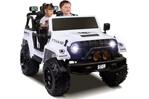 OTTARO 2 Seater Ride on Truck, 12V Large Electric Vehicles Battery Powered Cars for Kids with Remote Control, Spring Suspension, LED Lights, Music (White)