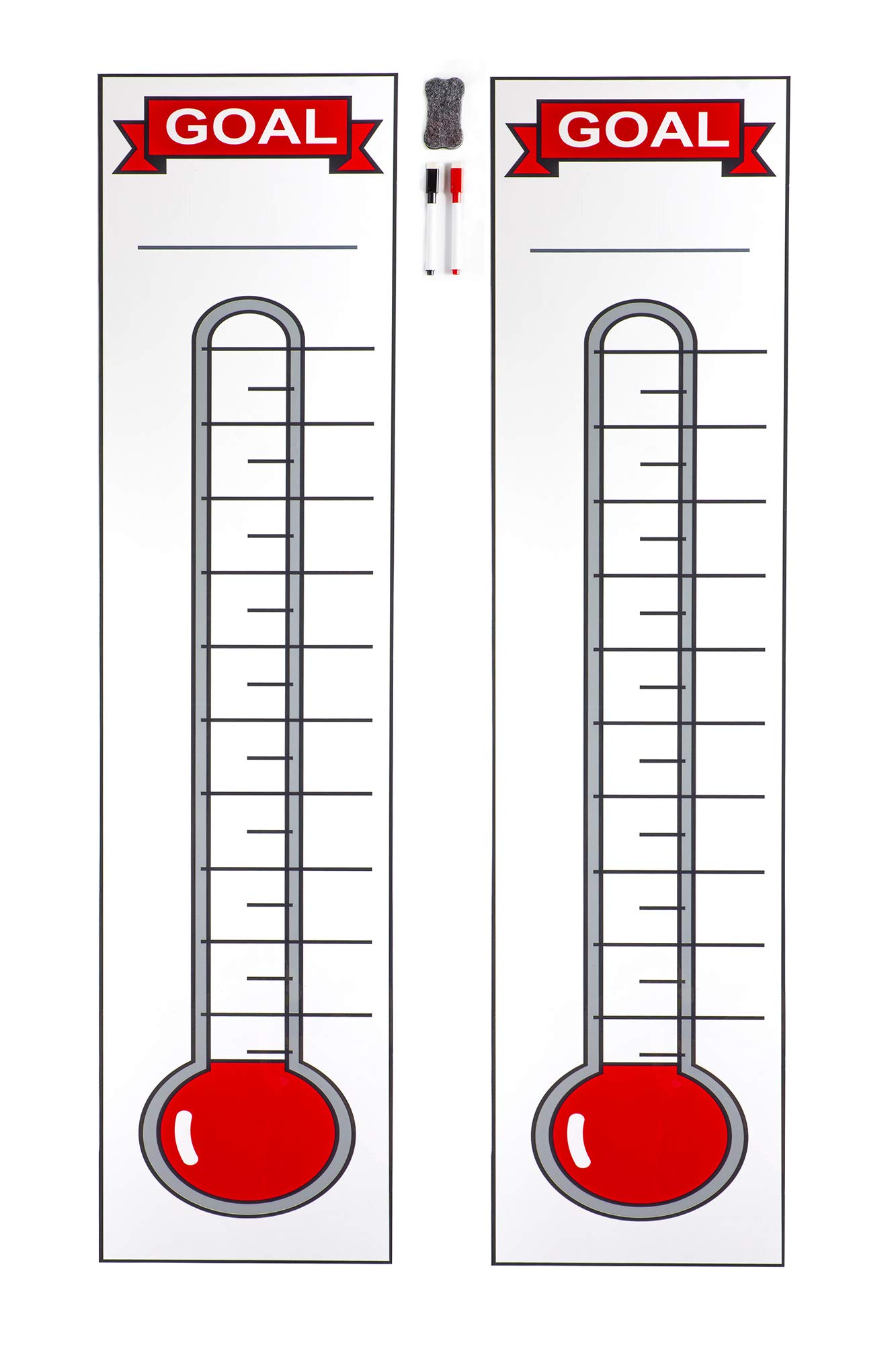 Goal Setting Chart, Fundraising Thermometer, 2 Pack, Dry Erase, Reusable, Magnetic for Easy Use. Plus “50 Ways to Raise £1,000” eBook and Invitation to Join Online Fundraising Community.
