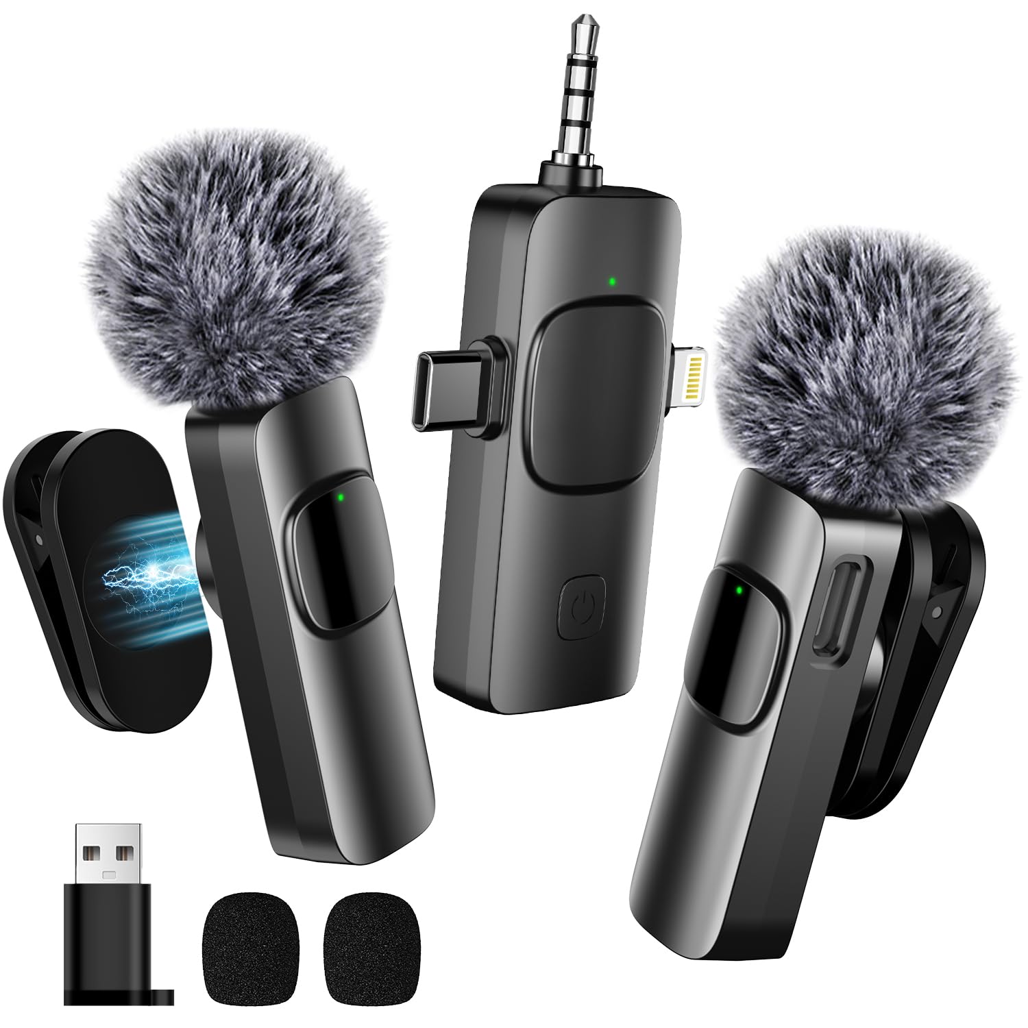 BYbrutek Upgraded 4-in-1 Wireless Lavalier Microphone with an Adjustable Collar Clip - for iPhone/Android/Camera/PC - Mini Mic for Video Recording/Podcasts, Built-in Noise-Canceling Chip, USB C Mic