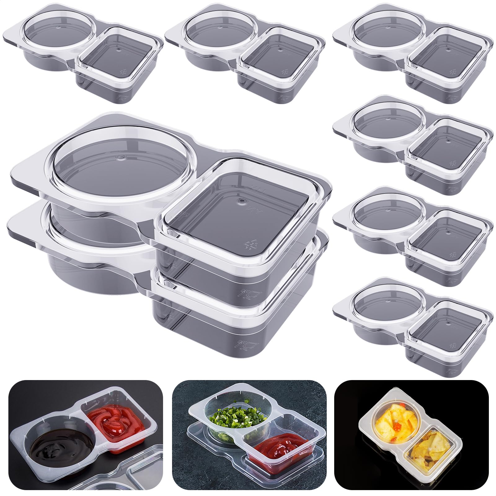 Double Compartment Condiment Containers with Lids, 2024 New Disposable ...