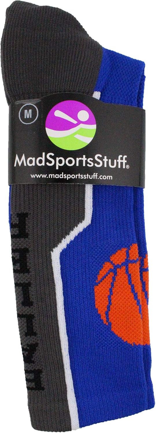 MadSportsStuff Baller Basketball Socks with Basketball Logo Crew Length : Clothing