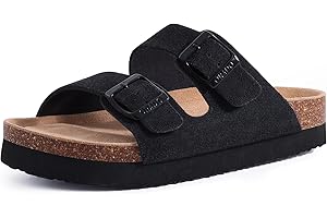 ORADO Platform Suede Sandals for Women Soft Cork Footbed Summer Slides with Adjustable Buckle