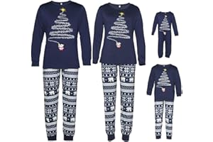 SINBRLAI Matching Christmas Pajamas for Family Christmas Tree Print Xmas Sleepwear Holiday Long Sleeve Pjs Set