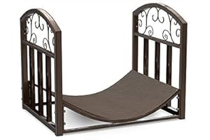 Firewood Rack Holder With Decorative Scroll Design- Metal Outdoor Indoor Log Storage Bin for Fireplace Firepit and Wood Stove by Home-Complete (Brown)
