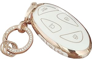 WENHENI for Hyundai Key Fob Cover Key Fob Shell with Bling Keychain Fit for Hyundai Ioniq 6 Grandeur GN7 KONA 2023 2024 Smart Key (A-White-7b)