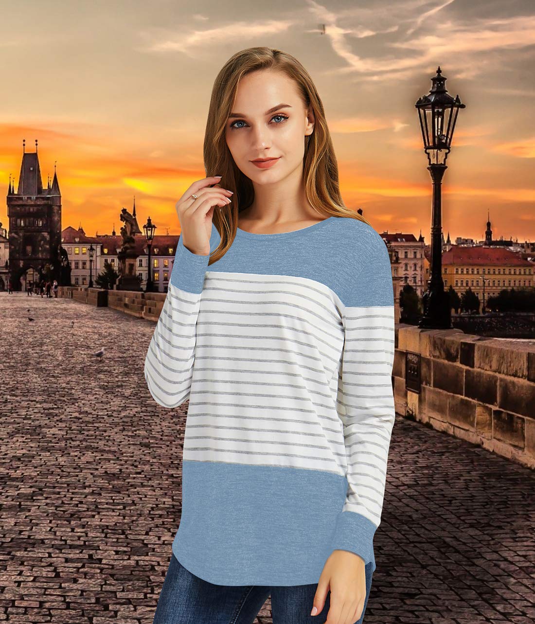 Gititlys Women Long Sleeve Cotton Shirt Blouse Loose Top Casual T-Shirt S