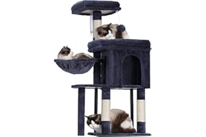 Hey-brother Cat Tree Tower, Scratching Posts with Cozy Condo, Padded Bed, Hammock, Plush Perch, Sisal Post and Ball for Indoor Kittens, 44.9 Inches, Smoky Gray MPJ009SG
