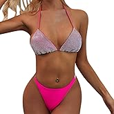 Women 2 Piece Shiny Diamond Crystal Bathing Suit Bikini Sexy Push Up Swimwear for Party Rave Clubwear