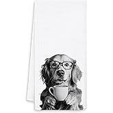 OSLYSOF Funny Coffee Golden Retriever Kitchen Towels, Gifts for Golden Retriever Lovers Dish Tea Towel for Kitchen Coffee Bar Station Decor, Dog Lovers Mom Gifts Hand Towels, 16x24 Inch