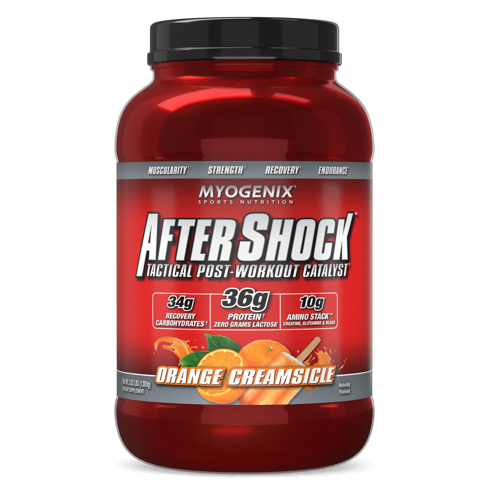 Myogenix Aftershock Post Workout Powder – Whey Protein with Carbs for Muscle Recovery – Orange Creamsicle, 3 lbs