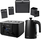 Salter Kuro 1.7L Kettle & 4-Slice Toaster Set Black with Canisters view 1