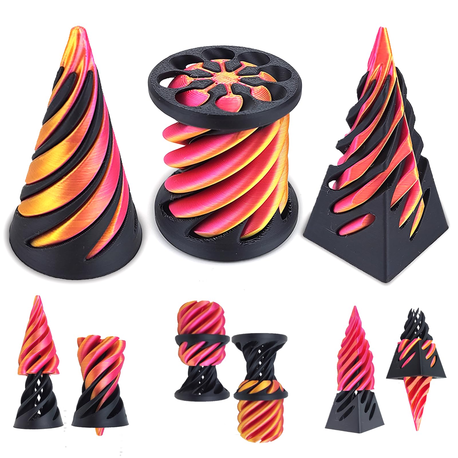 3 PCS 3D Printed Spiral Cone Fidget Toy, The Impossible Pyramid Passthrough Sculpture, The Impossible Cone Fidget Toy, ADHD Fidget Toys, Mini Stress Relief Desktop Decorations Toy for Kids Adult Gift