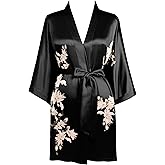 BABEYOND Kimono Robe Cover up Short Satin Floral Silky Kimono Blouse Loose Bachelorette Party Robe