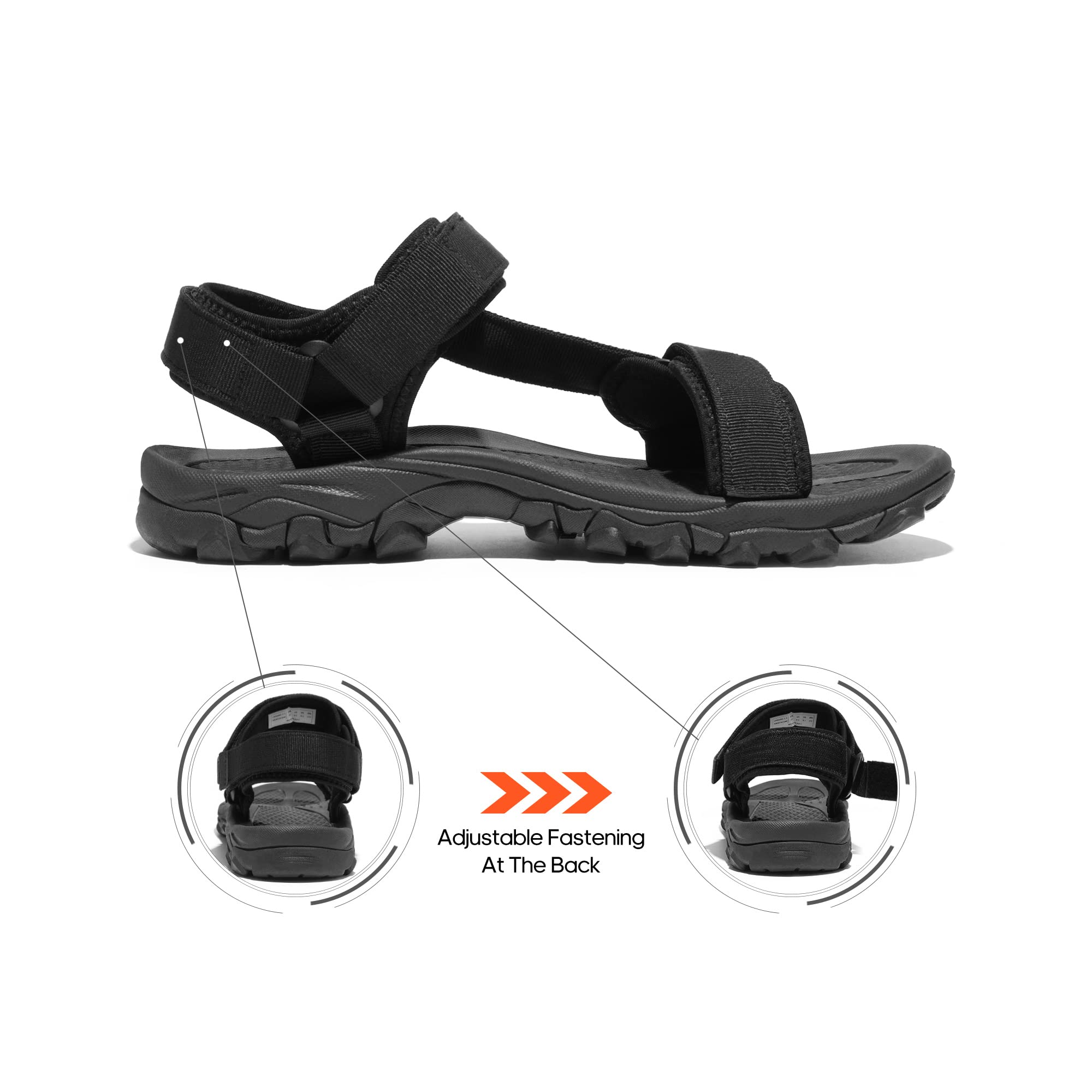 NORTIV 8 Herren Sommersandalen für Wandern Sport Outdoor Sandalen lässige Sommer Strandsandalen,Size 43,Alles Schwarz,LANGDO-2-E 2