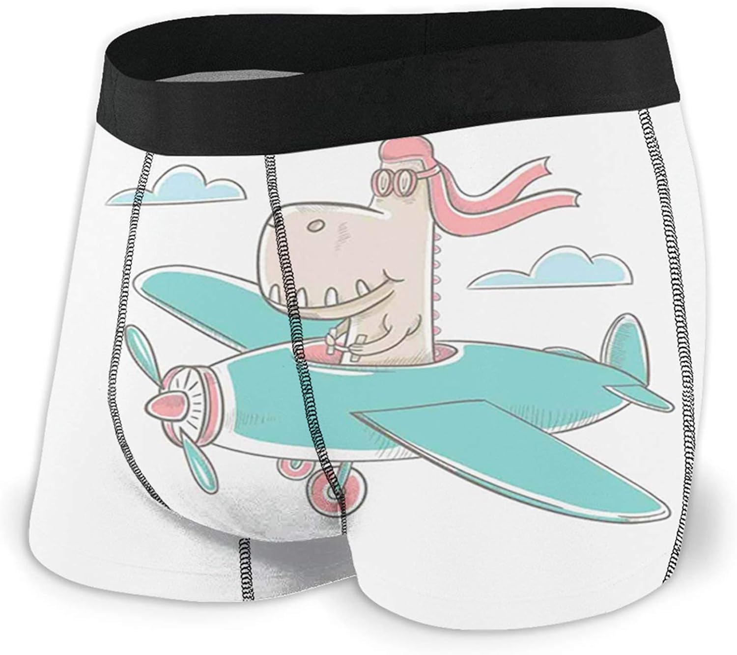Men's Boxer Briefs,Dinosaur Flying A Plane in Sky Cool Hipster Funny
