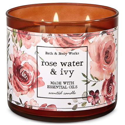 Bath And Body Works Rose Water Ivy 3 Wick Candle 145 Ounce 2019 Limited Edition
