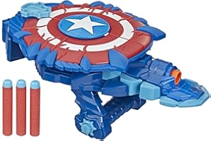 Marvel Avengers Mech Strike Monster NERF Captain America Monster Blast Shield Roleplay Toy with 3 NERF Darts, Toys for Kids Ages 5 and Up