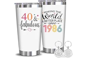 40th Tumbler 20oz with Key Chain, 40th Birthday Gifts Men - 1986 40th Birthday Decorations for Women-40 Year Old Gifts for Me