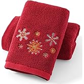 sense gnosis Red Hand Towel Set of 2 Ultra Soft 100% Cotton Thick Highly Absorbent Christmas Snow Embroidered Luxury Hand Towels for Bathroom Decorative 13 X 29 Inch