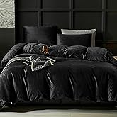 WARMDERN Black Flannel Velvet Duvet Cover Queen Size Duvet Cover Bedding Sets, 3pcs Ultra Soft Luxury Textured Modern Crystal Velvet Duvet Covers with Zipper Closure(Black, Queen)