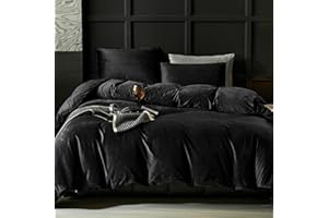 WARMDERN Black Velvet Duvet Cover King Size Flannel Duvet Cover Bedding Sets, 3pcs Ultra Soft Luxury Textured Modern Crystal 