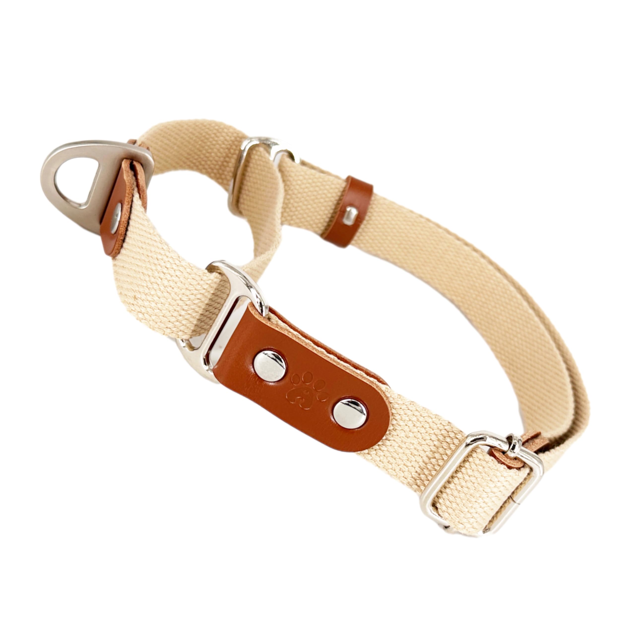 Martingale Dog Choke Collar, Antipull, Poly-Cotton and Leather. S. Beige & Cognac — image 1