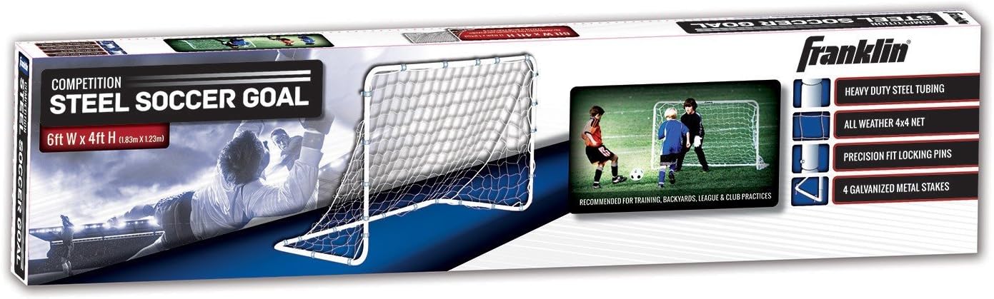Franklin Sports Competition Soccer Goal - Steel Backyard Soccer Goal with All Weather Net - Includes 6 Ground Stakes - 6'x4' Soccer Goal - Silver : Hockey Nets : Sports & Outdoors