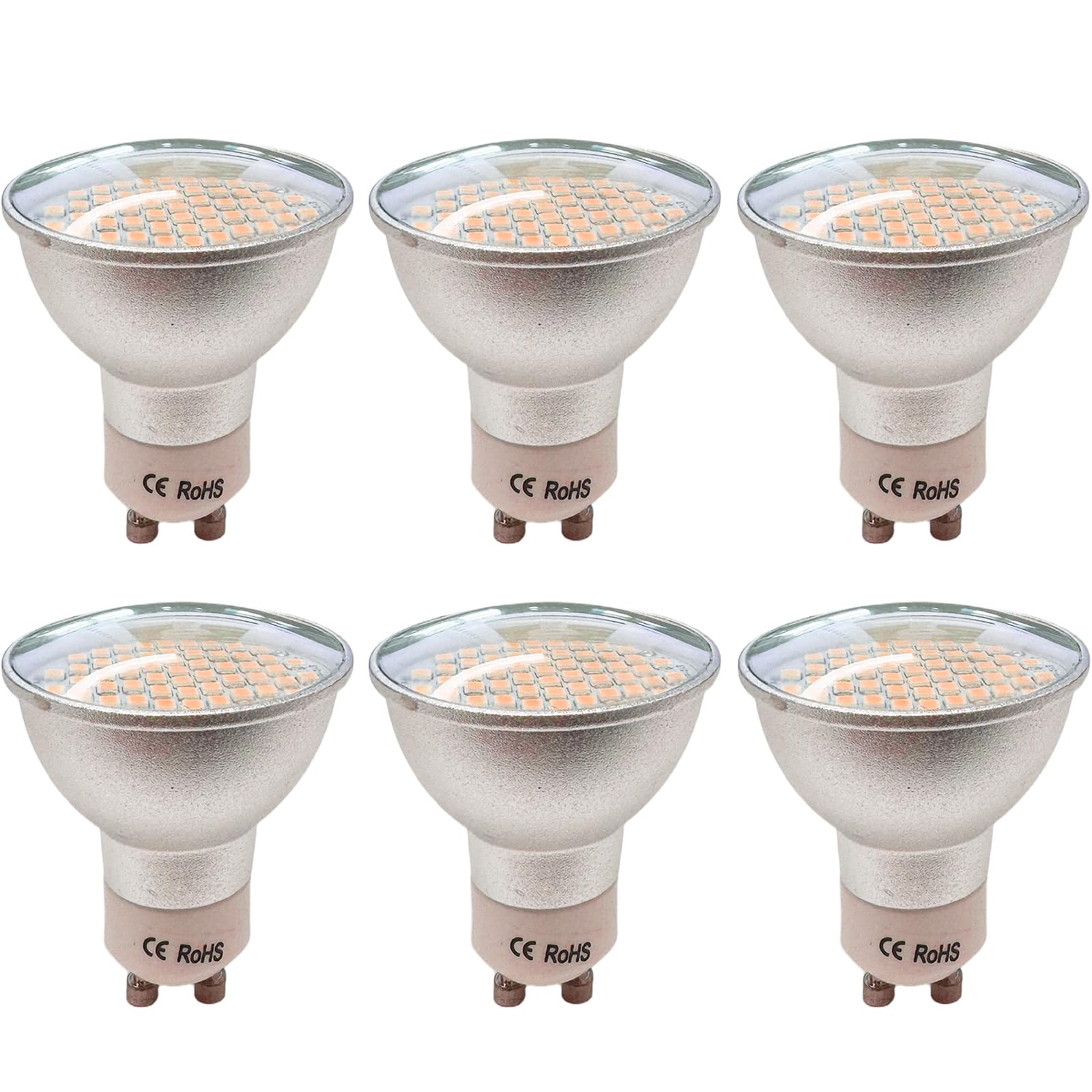 WULUN Pack of 6 GU10 5W LED Spotlight Bulbs, Warm White 3000K, 5W Equivalent 50W Halogen, 500LM, 60 LEDs, AC 220-240V, 110 ° Beam Angle, Non-Dimmable, for Recessed Track Light, Range Hood, Kitchen