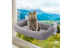TCOOSO Large Cat Window Perch, Cordless Cat Hammock Beds with Soft Mat and 4 Powerful Suction Cups in Steel Frame Weight 35lbs Load,Sunbath Cat Seat for Indoor Cats