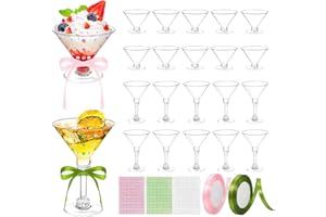 20 Packs 5oz Clear Plastic Margarita Cups Unbreakable Mini Martini Glasses with Foldable Stem Dessert Cup Cocktail Glass with