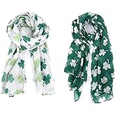 2 Pack Green Shamrock Scarf St Patricks Day Scarf Women St Patricks Day Accessories for Women,Long Clover Scarf Irish Gifts Silk Scarf Set Four Leaf St.Patrick's Scarf Saint Patricks Day Accessories