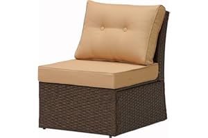 SUNVIVI OUTDOOR Brown Wicker Patio Sofa Chair Armless with Cushions, Aluminum Frame Small Outdoor Couch Chair for Garden Backyard Pool,1 Piece