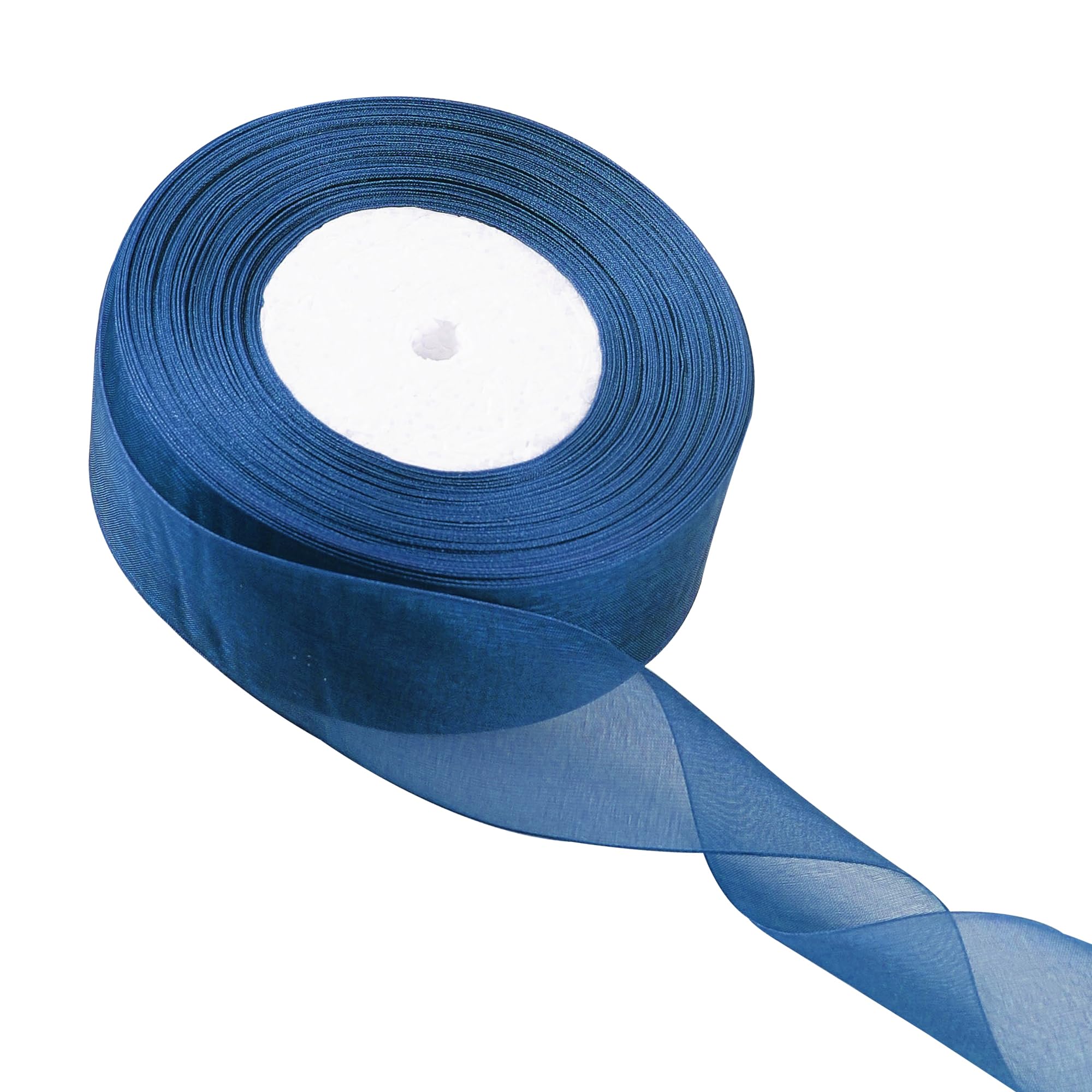 Dark Blue Organza Ribbon - 40mm x 45M, Thick Chiffon Ribbon for Gift Wrap, Hair Bows, Christmas, Wedding, DIY Crafts & Cars