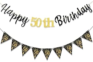 MAGLAUG 50th Birthday Decorations Banner Men Women, Black Gold Happy 50thBirthday Banners for Men Women (Birthday 50th)