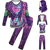 Uivic Mal Costume for Girls - Mal Costume Includes Jacket Shirt Pant with Wig Set Kids Halloween Party Cosplay Outfits